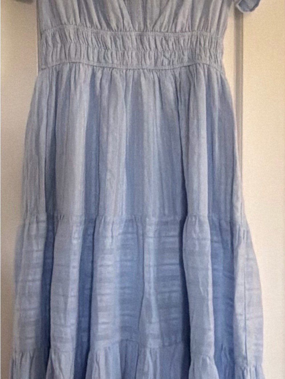 Light Blue Tiered Maxi Dress with Smocked Waist